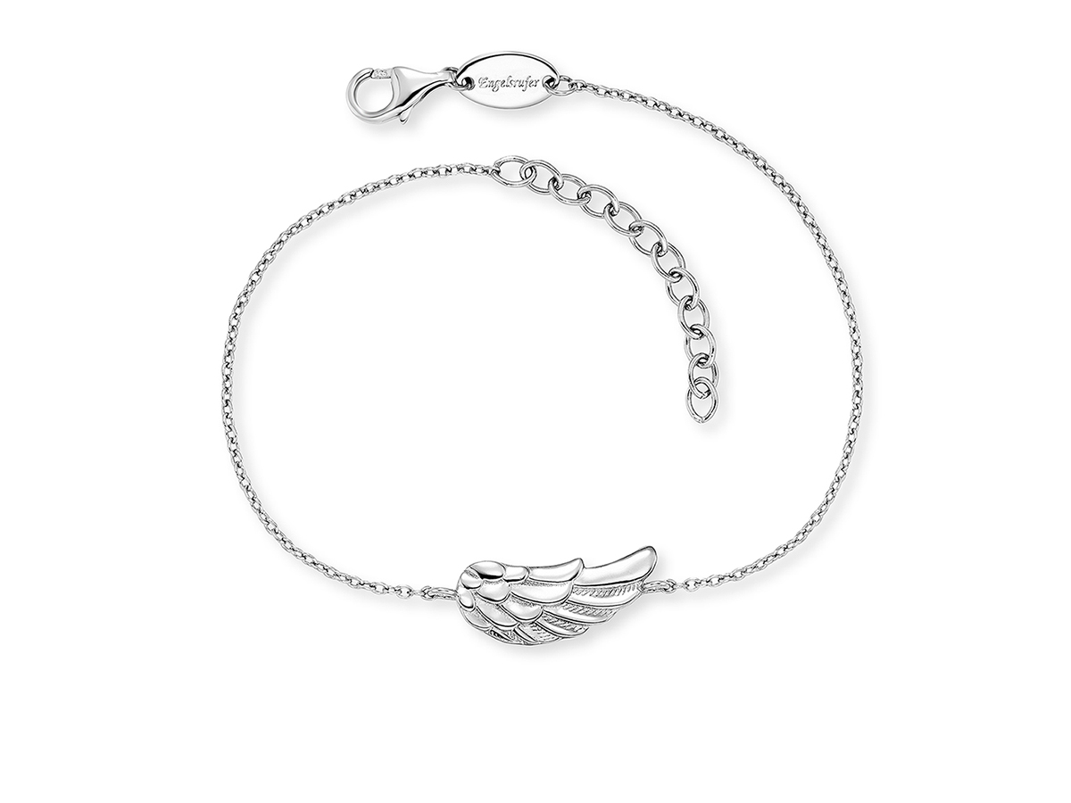 Engelsrufer ERB-FLYWING Relaunch Armband mit Flügel aus rhodiniertem Silber, 17 cm lang, filigrane Kette mit ansprechendem Flügeldesign und praktischem Karabinerverschluss.