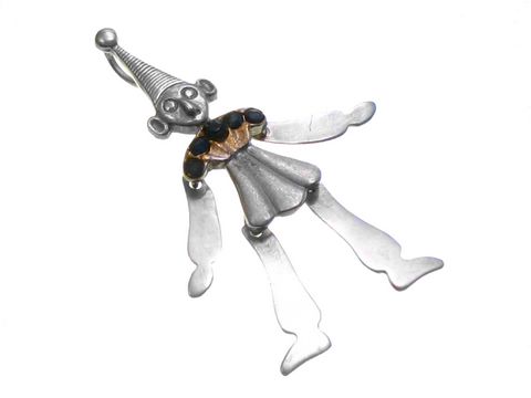 Clown -BEWEGLICH- Sterling Silber Anhänger -Saphir-