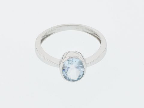 Ring Silber rhod. - Gr. 58 - klassisch - Blautopas - Oval