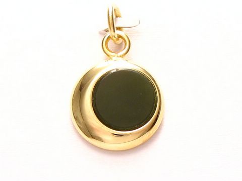 Grüne Jade rund - Anhänger mit Gold Auflage (Doublé)