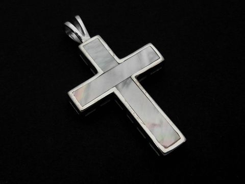 Silber Anhänger - Kreuz - Perlmutt weiß - religiös