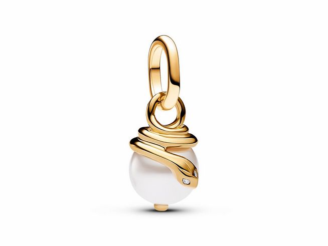 Pandora ME 763375C01 Schlangen Perlmutt Mini-Charm-Anhänger - Gelbgold verg. - Steinmix Weiß