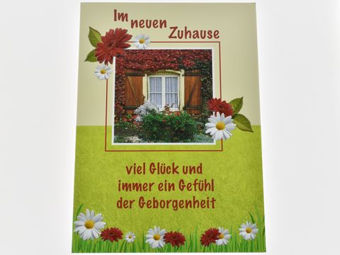 Grußkarte - Fenster, Efeu, Blumen