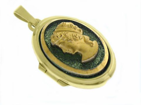 Dame grün - Medaillon mit Cabochon - Gold 585