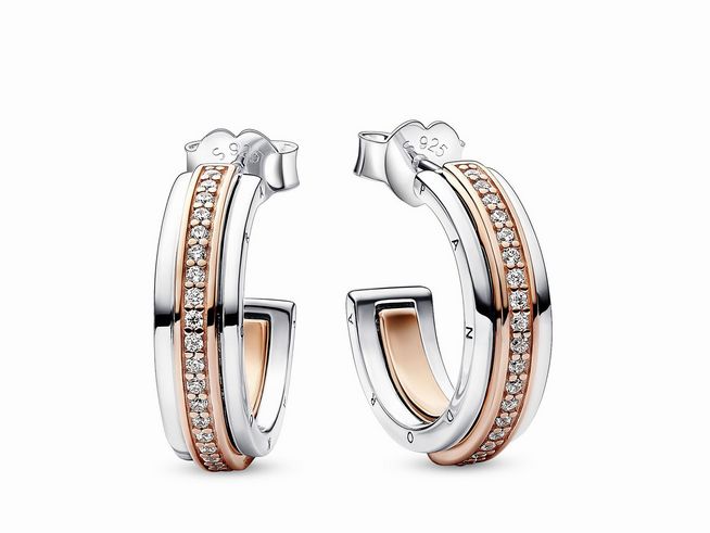 Pandora 282737C01 Bicolor Logo & Pavé Ohrringe - Sterling Silber mit Roségold Vergoldung - Zirkonia