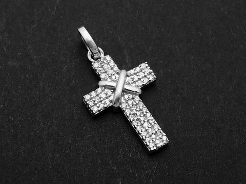 Kreuz - Silber Anhänger rhodiniert - religiös - Zirkonia - Silberkreuz