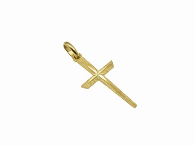 Kreuz Anhänger - 333 Gelbgold - teilmattiert & diamantiert