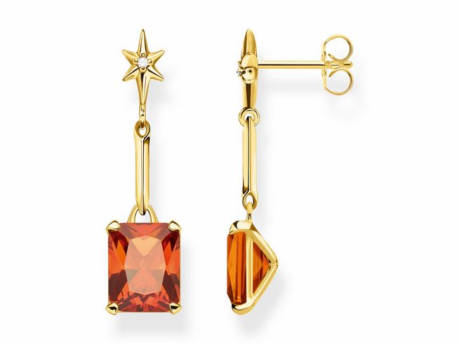 Thomas Sabo Ohrringe H2115-971-8 Sterling Silber - vergoldet Gelbgold + Glas-Keramik Stein + Zirkonia orange