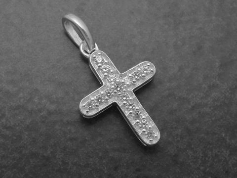 Silber Anhänger - Kreuz - Zirkonia - weiß