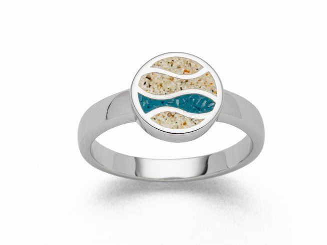 DUR Schmuck R5670.54 - Sterling Silber Ring Strandwellen - Strandsand + blauer Steinsand - Gr. 54