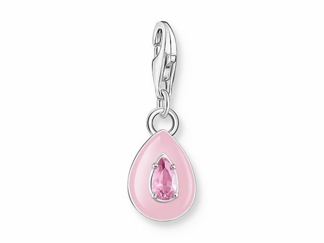 Charm-Anhänger von Thomas Sabo in Tropfenform aus Silber mit rosa Emaille und Zirkonia, farbenfrohes Design in Rosa-Pink für stilvolle Akzente.