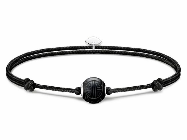 Thomas Sabo A2108-172-11-L22V Armband - Textil mit Karma Bead - Silber & Nylon & Obsidian - Schwarz - bis 22 cm