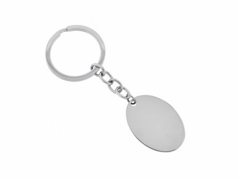 Schlüsselanhänger - Oval Gravurplatte - Edelstahl - 9 cm