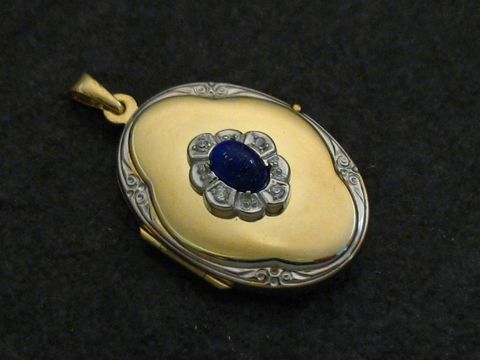 Lapislazuli blau - Medaillon Cabochon Gold 333 bicolor