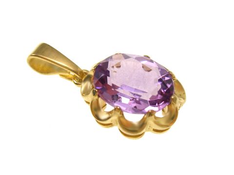 Amethyst - Gold Anhänger - LILA - 15 mm