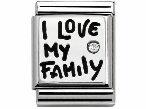 Nomination 332312 03 BIG PLAKETTE LOGO - Edelstahl - Silber + Zirkonia - I LOVE FAMILY