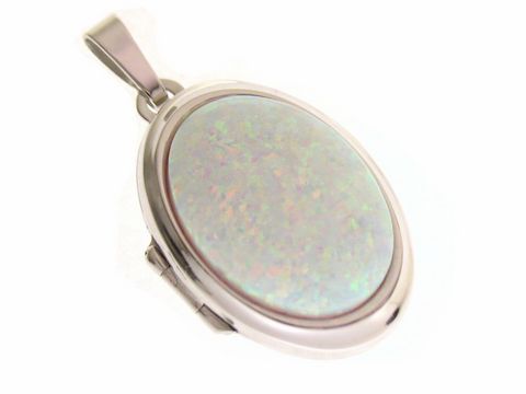 Syn. Opal weiß Medaillon - Cabochon - Sterling Silber