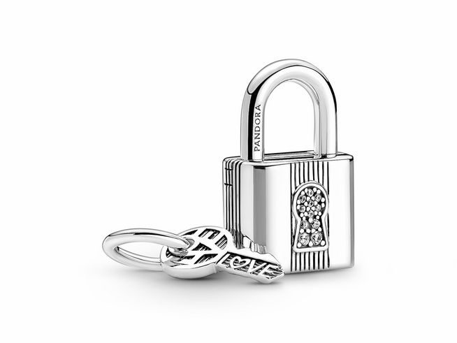 Pandora Vorhängeschloss & Schlüssel Charm beweglich - 790088C01 - Silber - Zirkonia