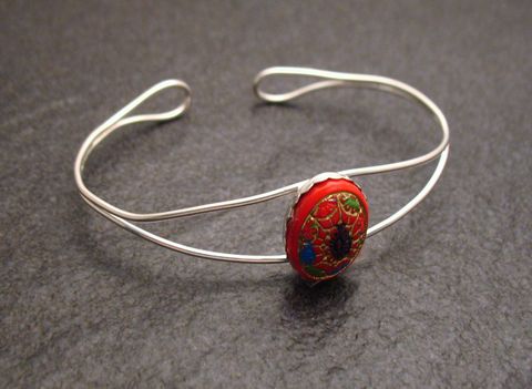 Red dreams - Cabochon 17 cm Sterling Silber Armreifen