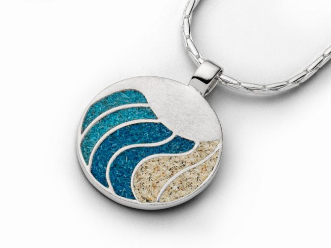 DUR Schmuck P3840 - Sterling Silber Anhänger Welle - Strandsand + blauer Steinsand -