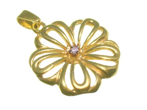 Blume - Diamant Gold Anhänger - Gelbgold - 20 mm