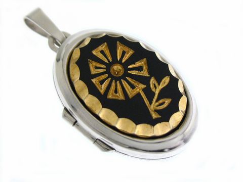 Flower - Medaillon mit Cabochon - Weißgold 585