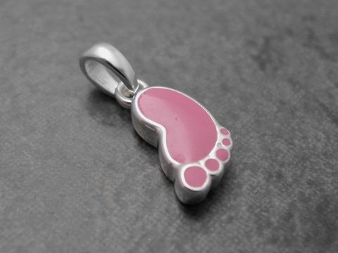 Anhänger - Babyfußabdruck - Sterling Silber - pink niedlich - Lack