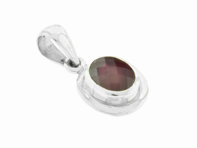 Anhänger Oval facettiert - Rubin glasfilled - Silber 925 - elegant