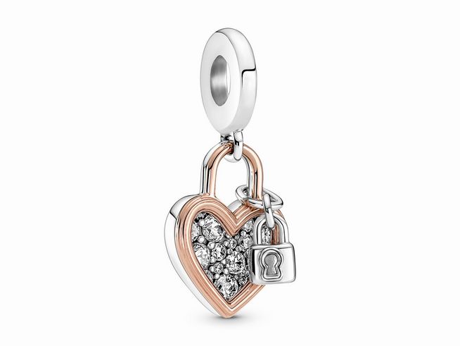 Pandora Herz Vorhängeschloss charm - 780087C01 - Silber & Roségold vergoldet - Zirkonia