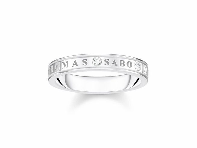 Thomas Sabo TR2253-051-14-56 Ring aus Silber mit weißem Zirkonia und Gravur, Größe 56, elegant und zeitlos, ideal für jeden Anlass.