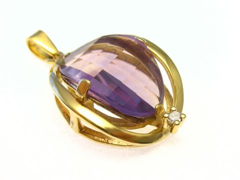 Goldanhänger 585 - Designerschmuck - Diamant & Amethyst