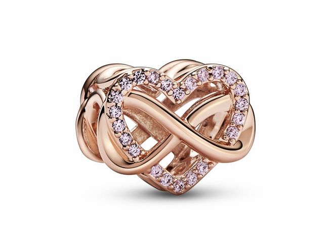 Pandora - Familie Unendlichkeit Rosafarbenes Herz-Charm - 782246C01 - 585 Roségoldvergoldung + Zirkonia