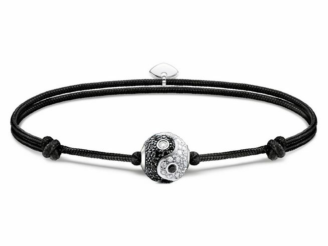 Thomas Sabo A2112-401-18-L22V Armband - Textil mit Karma Bead - Silber & Nylon & Zirkonia - Schwarz/ Weiß - bis 22 cm