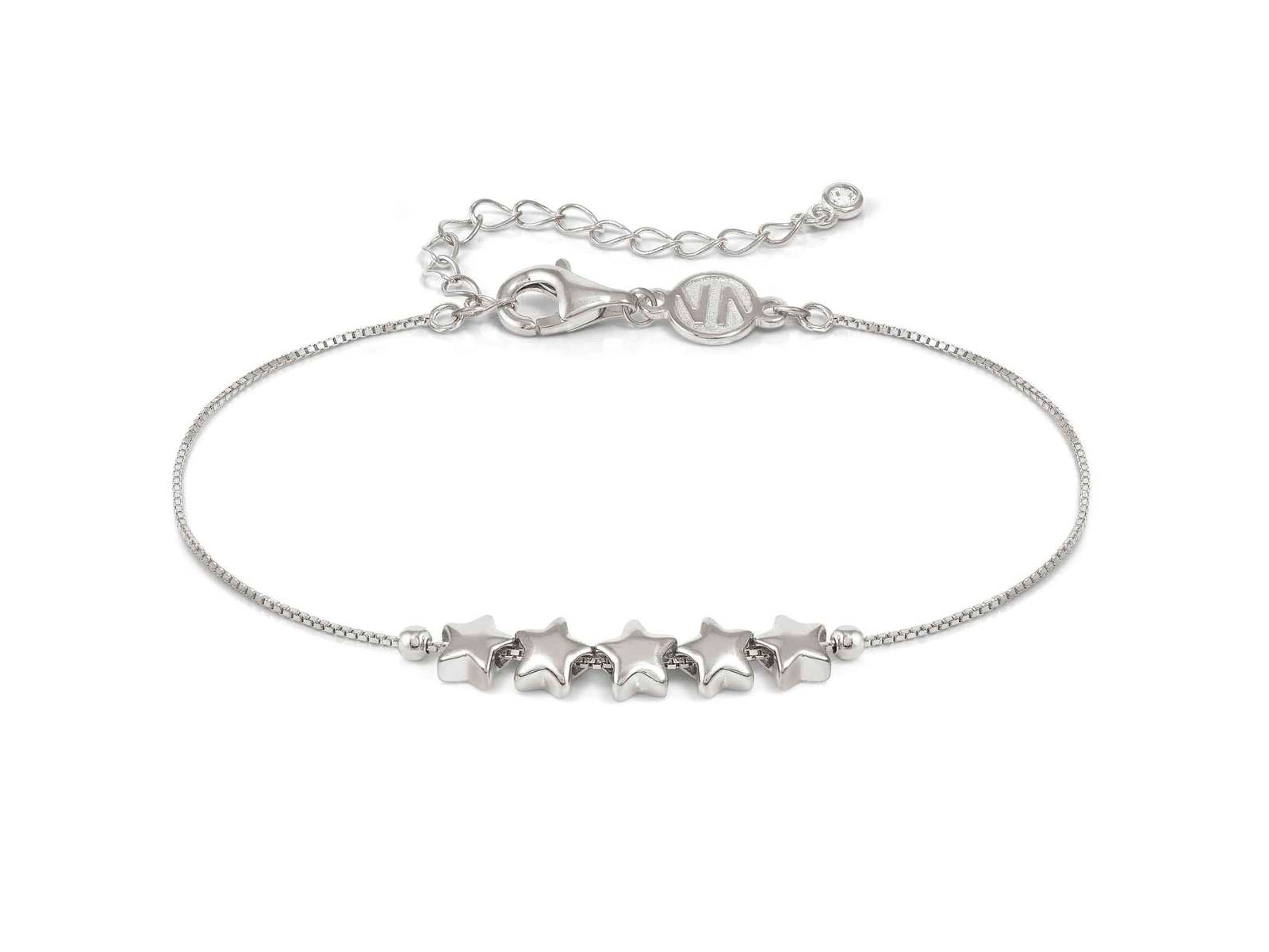 Sterling Silber Armband von Nomination mit fünf funkelnden Sternen und einem verstellbaren Verschluss, rhodiniert für zusätzlichen Glanz, Länge 15-19 cm, Modell Armonica.