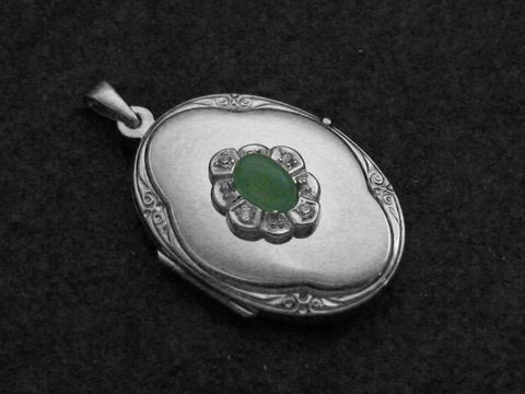 Aventurin grün Medaillon Cabochon Sterling Silber rhod.