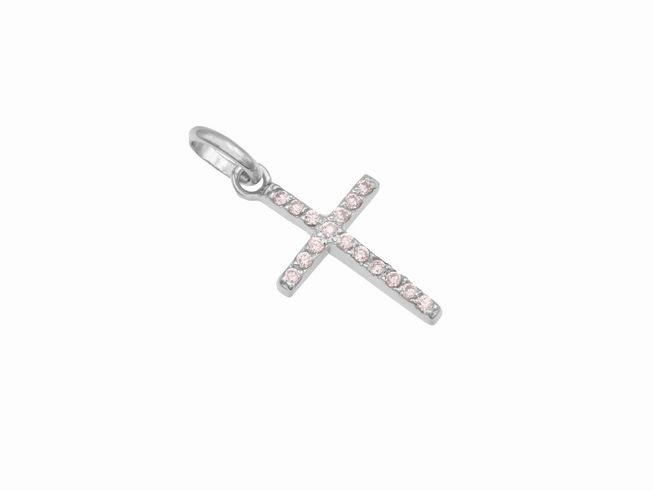 Anhänger Kreuz bezaubernd - Sterling Silber rhodiniert - Zirkonia rosa