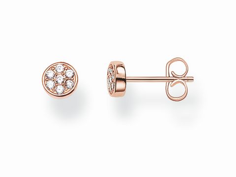 Ohrstecker von Thomas Sabo im Kreisdesign aus 925 Sterling Silber, vergoldet in Roségold, verziert mit weißen Zirkonia Steinen, modern und elegant.