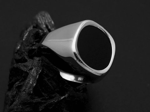 Weißgold Ring - Rund - Goldring - schlicht elegant - Onyx - Gr. 64