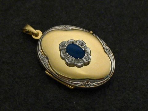 Achat blau - Medaillon Cabochon Gold 333 bicolor