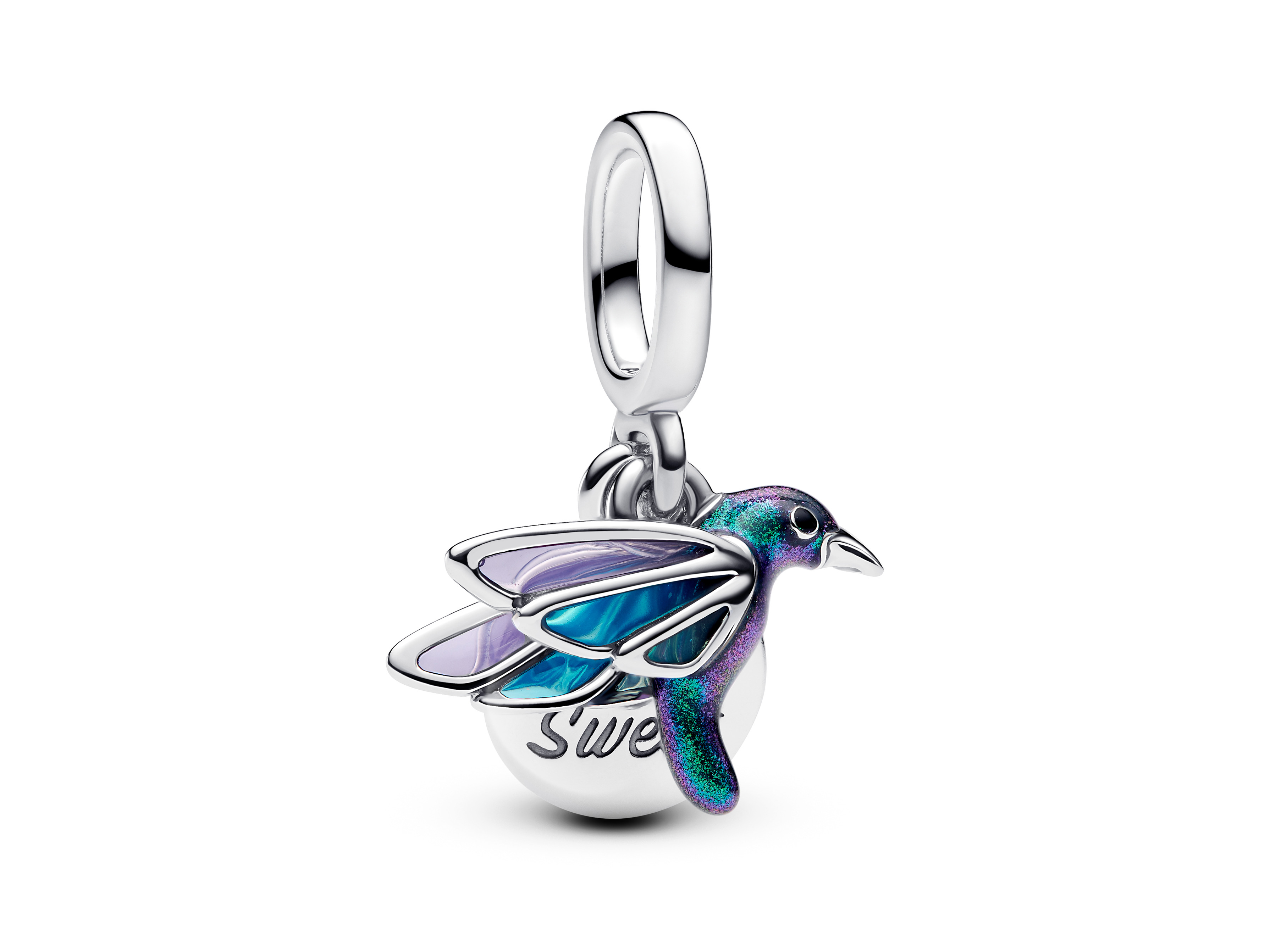 Pandora 793746C01 Charm zeigt einen detailreichen Kolibri-Doppelcharm aus Sterling Silber mit buntem Emaille-Finish, perfekt für besondere Anlässe und als modisches Statement.