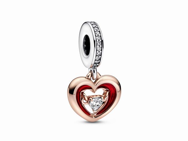 Pandora Charm 782450C01 Herzanhänger - Silber & Roségold Vergoldung - Zirkonia Rot