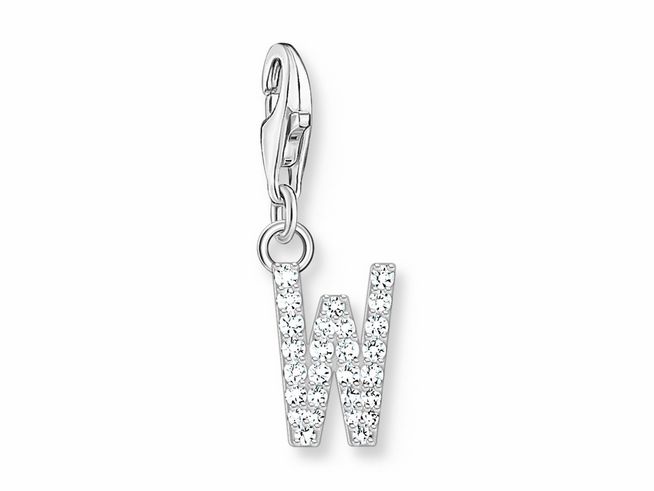 Thomas Sabo 1960-051-14 Charm-Anhänger - funkelnder Buchstabe W - Silber & Zirkonia - Weiß