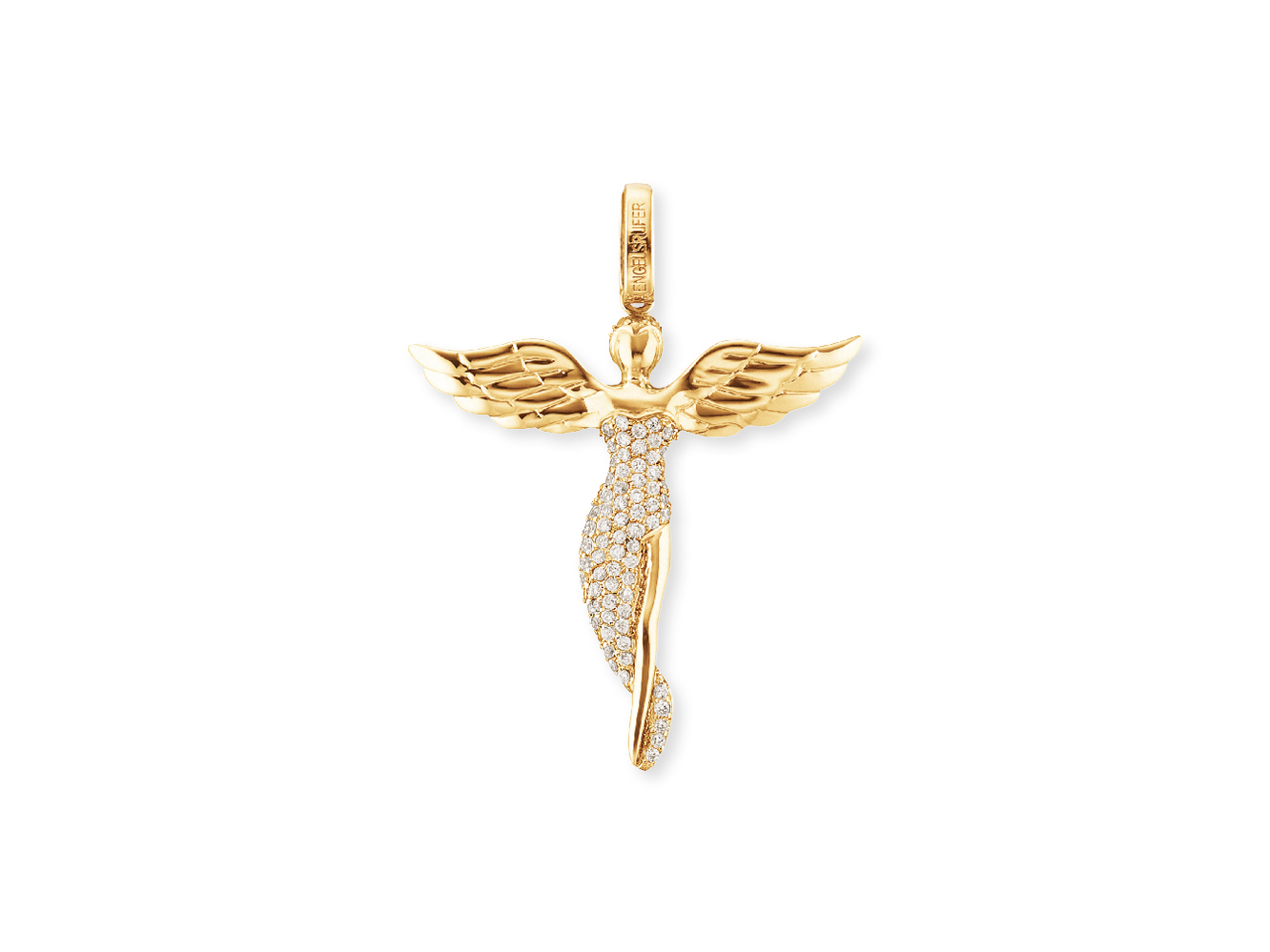 Engelsrufer ERP-ANGEL-MG ANGEL Anhänger in Gelbgold vergoldet auf Silber, gestalteter Engel mit Zirkonia, 5 cm hoch, stilvoll und elegant, perfektes Schmuckstück für besondere Anlässe.