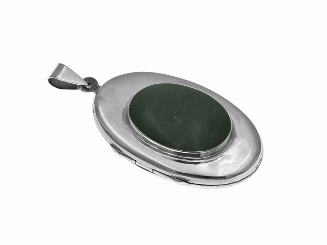 Medaillon grüner Achat oval poliert - Sterling Silber