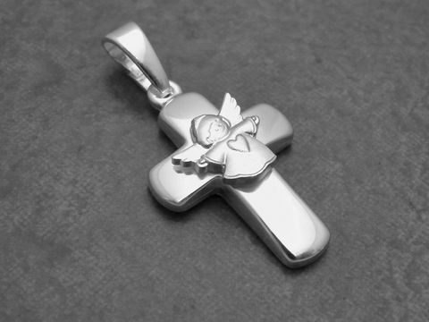 Anhänger - Kreuz mit Engel - Sterling Silber - niedlich