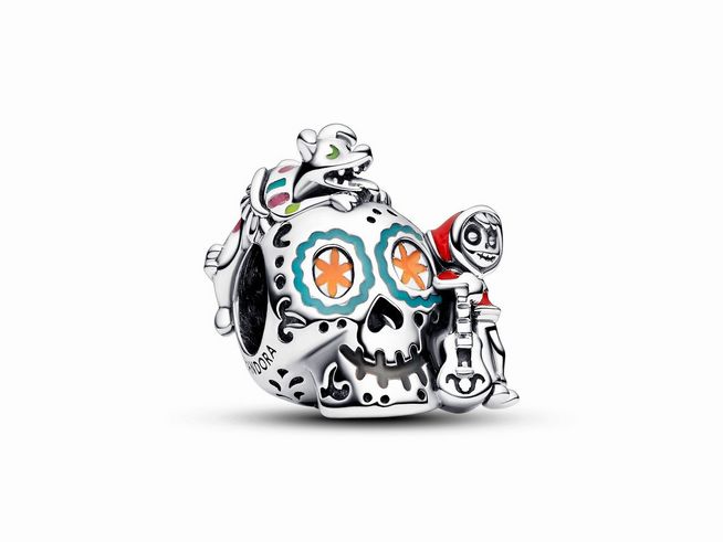 Pandora Disney 792817C01 Disney Pixar Coco Miguel & Dante Totenkopf-Anhänger - im Dunkeln leuchtend - Sterling Silber