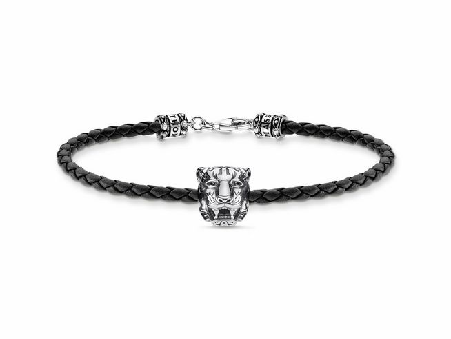 Thomas Sabo Armband A2054-805-11-L19 Sterling Silber geschw. Löwe - Leder - Zirkonia - 19 cm