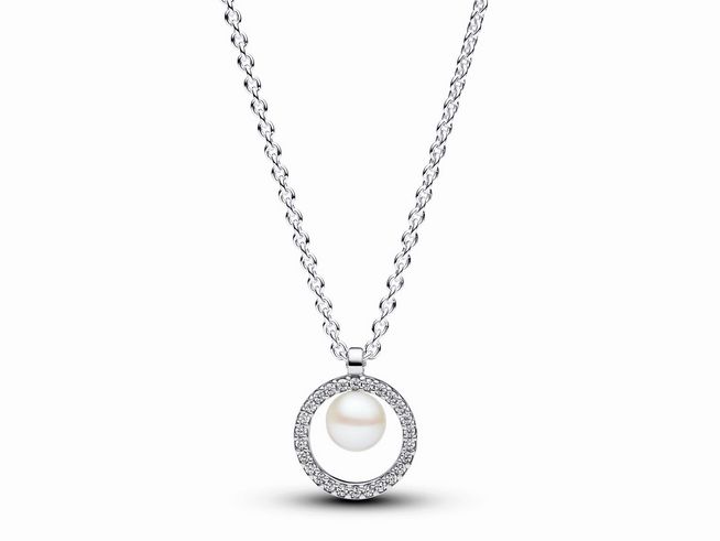 Pandora 393165C01-45 - Zuchtperle & Pavé Collier-Halskette - Silber - Steinmix Weiß - 45 cm