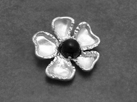 Silber Anhänger - ECHT Onyx Schwarz - Blumen Design