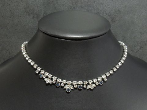 Strass Kette - fein - WEIß-BLAU - 41-44 cm - silberfarben